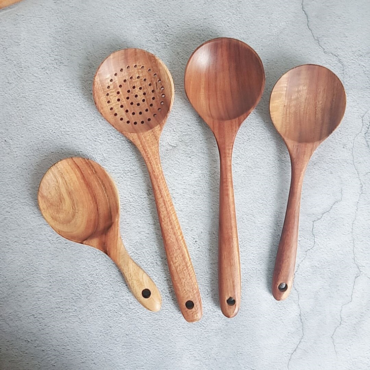 Wooden Kitchen Utensils Set Non-stick Pan Gift Wooden Spoons for Cooking Utensils Natural Teak Wooden Spoons