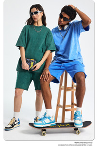 Set Estivo Personalizzato per <span class=keywords><strong>Uomo</strong></span> e <span class=keywords><strong>Donna</strong></span>: T-Shirt 100% Cotone 250G e Pantaloncini 420G, Stile Vintage Oversize - Product Image 5