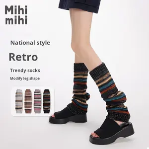 2024 Otoño Invierno Retro estilo étnico tubo largo transpirable poliéster/algodón calentadores de piernas de punto hasta la rodilla pantorrilla - Product Image 2
