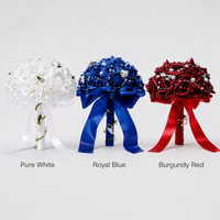 Bouquet de mariée en mousse PE décoré de perles, ruban long en satin, fleur artificielle pour cérémonie, bouquet de mariage