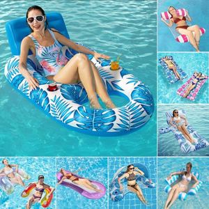 Bouée de piscine pliable en PVC à motif feuilles, transat gonflable pour adulte avec impression sérigraphiée pour fêtes estivales et divertissement en piscine - Product Image 2