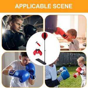 Ensemble de boxe à pédale pour enfants avec ballon de vitesse réglable, sac de frappe rouge et noir, jouet d'entraînement de réaction pour fitness en intérieur - Product Image 5