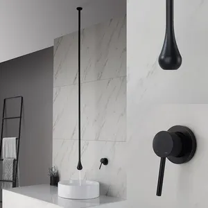 Grifo de techo con caída de agua, grifería de latón macizo para lavabo de baño, montado en la pared, mezclador de agua fría y caliente, Hardware para bañera