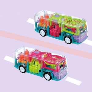 Juguete de Coche de Autobús Eléctrico Transparente de Plástico con Engranajes, Luces Intermitentes Giratorias y Música - Product Image 2