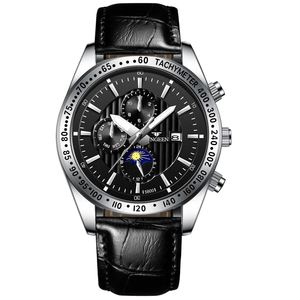Relojes de Cuarzo de Lujo para Hombre, Creativos con Fase Lunar, Correa de Cuero y Acero Inoxidable, Negros, Elegantes, Delgados, Resistentes al Agua - Product Image 6