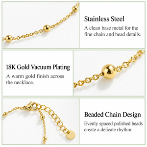 Collar de Cadena con Cuentas de Acero Inoxidable, Chapado en Oro de 18K al Vacío, Delicado Collar Satélite con Extensor Ajustable - Product Image 2