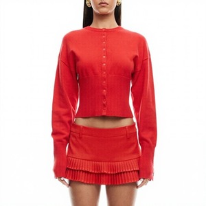 Manufacturer Custom Fashion <strong>Cropped</strong> Wool Blended Ribbed Knit Ladies <strong>Cardigan</strong> Dresses Set <strong>for</strong> <strong>Women</strong> - Product Image 1