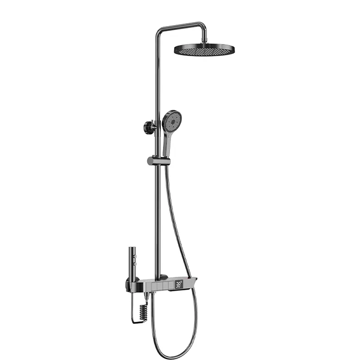 Square Gun Grey Hot Cold Bathroom Tap Thermostatic 4 Function mixer brass shower faucet ceiling rain shower