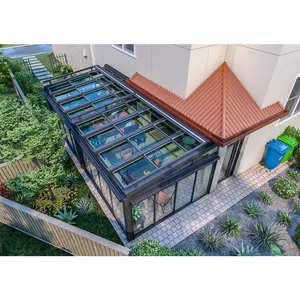 Building Exterior Courtyard Platform Glass Sun Room With Retractable Glass Skylight Window