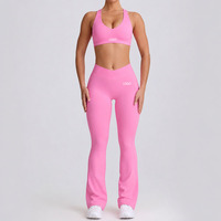 Ensemble de yoga pour femme effet seconde peau, couleur unie, avec legging taille haute à découpe en V et soutien-gorge dos croisé, séchage rapide, compression, pour le fitness
