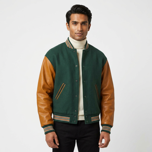 Customized Men's Baseball Varsity Jacket Casual Cotton Sleeve Stand Letterman Sportswear Winter <b>Coats</b> Plus Size for Spring - Product Image 1