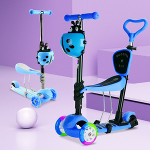 Trottinette enfant 5 en 1 avec siège bleu vert rose, hauteur réglable, à partir de 12 mois - Product Image 1