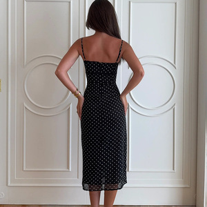 Vestido Maxi sin Tirantes con Estampado de Puntos, Cintura Natural, Espalda Descubierta, Transpirable, Informal, para Fiestas - Product Image 4