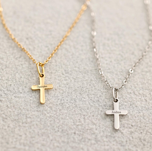 Ispirare gioielli in acciaio inox personalizzato Mini croce collana con l'incisione <span class=keywords><strong>desiderata</strong></span> nome di famiglia collana di conferma design - Product Image 1