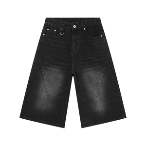 Shorts de Mezclilla Anchos Tipo <span class=keywords><strong>Skate</strong></span> para Hombre de Verano Tallas Grandes Grises y Negros con Lavado Efecto Arrugado Estilo Baggy - Product Image 5
