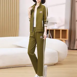 Ladies Solid Color Standing Collar Sports Suit Spring 2024 New Brand Casual Sports Wear Two-piece Set