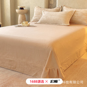 Milk Fleece Fitted Sheet Solid Color Winter Warm Skin-Friendly Modern Style Adult <b>Bedding</b> - Product Image 4