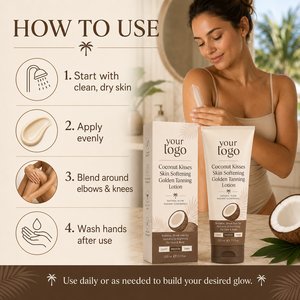 Lotion bronzante dorée hydratante pour peaux sèches, à l'extrait de lait de coco et de vanille, effet soleil bronzé, OEM ODM, faible MOQ, production en gros - Product Image 4