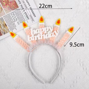 Diadema de tela suave con letras de fiesta navideña, diseño de dibujos animados, velas y pastel, accesorios para el cabello para niños, talla única - Product Image 4