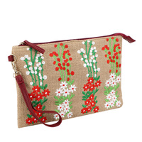 Banjara — pochette brodée en jute faite à la main, sac à main à fermeture éclair avec poignée, style ethnique chinois, pour cadeau de plage d'été