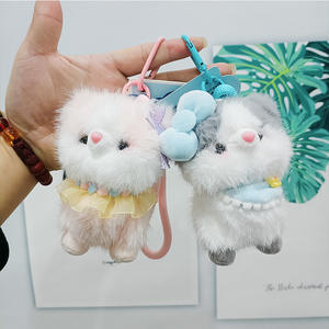 سلسلة مفاتيح على شكل دمية قطة لطيفة قابلة للسمور ، حقيبة لعبة قطيفة ناعمة ، تقنيات من القطن PP المغسول لتخفيف التوتر في المناسبات السنوية بالجملة - Product Image 2