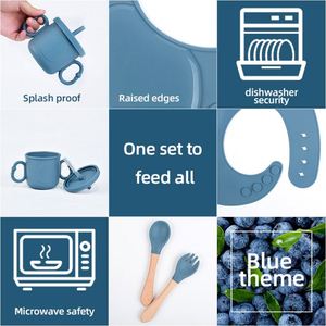 Juego de Platos, Tazones, Baberos y Cucharas de Silicona para Bebés, Antideslizantes y No Tóxicos, para Niños Pequeños - Product Image 6