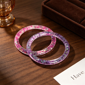Custom Colorful Boho Resin Crafts Fashion Stylish Handmade Resin Laser powder heart shape, star sequins Bangle <b>Bracelet</b> - Product Image 4