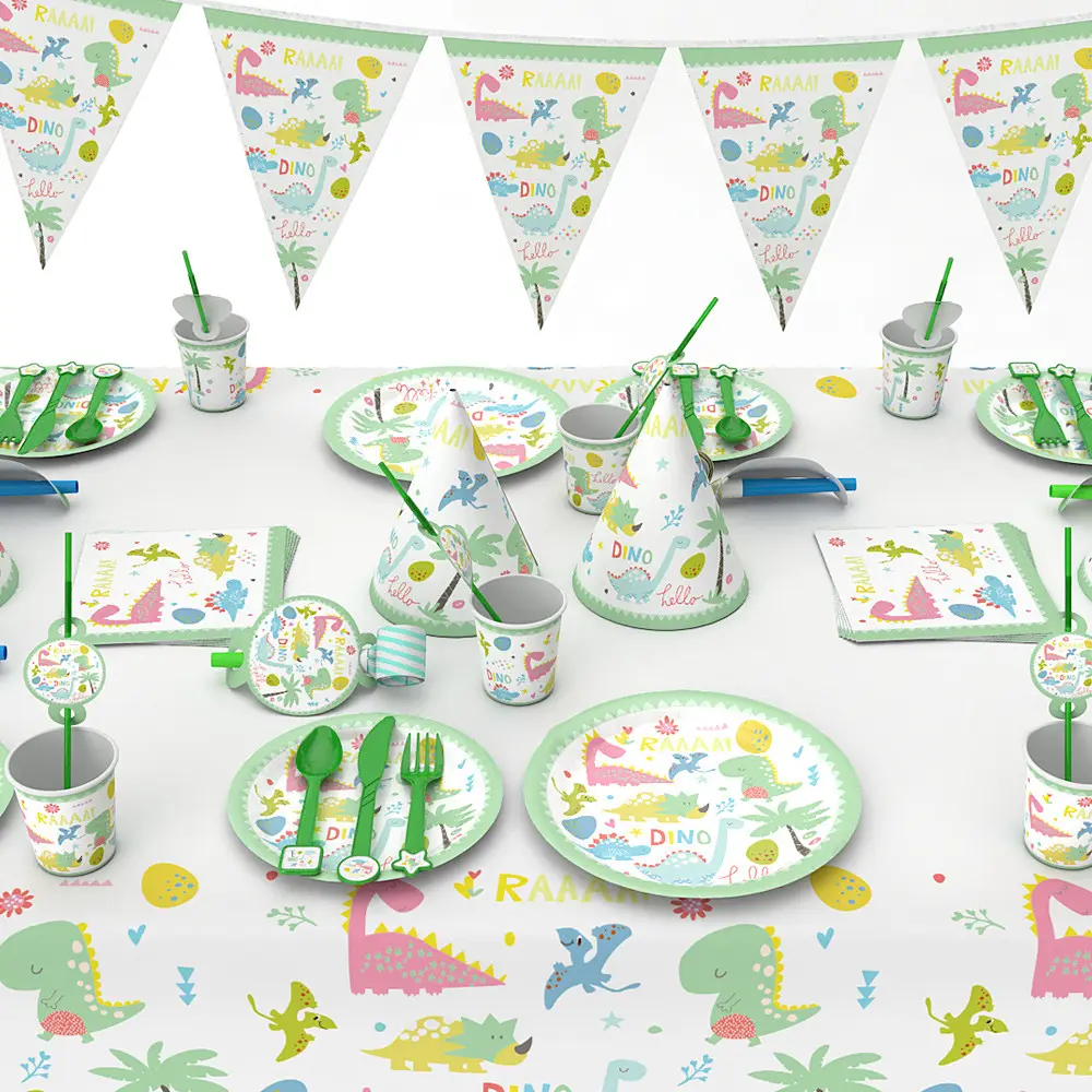 Custom Dinosaur Paper Disposable Tableware Party Supply Set for Kids Birthday Baby Shower Wedding