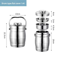 Boîte à lunch réutilisable en acier inoxydable de qualité supérieure, à compartiment unique, forme tambour, 1,6-2,2 L