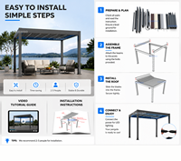 Pergola bioclimatique motorisée en aluminium imperméable pour jardin extérieur, toit à lamelles, gazebo écologique