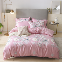 Set de literie en coton brossés, taille unique, 100%, housse de couette imprimée rose, 3 pièces