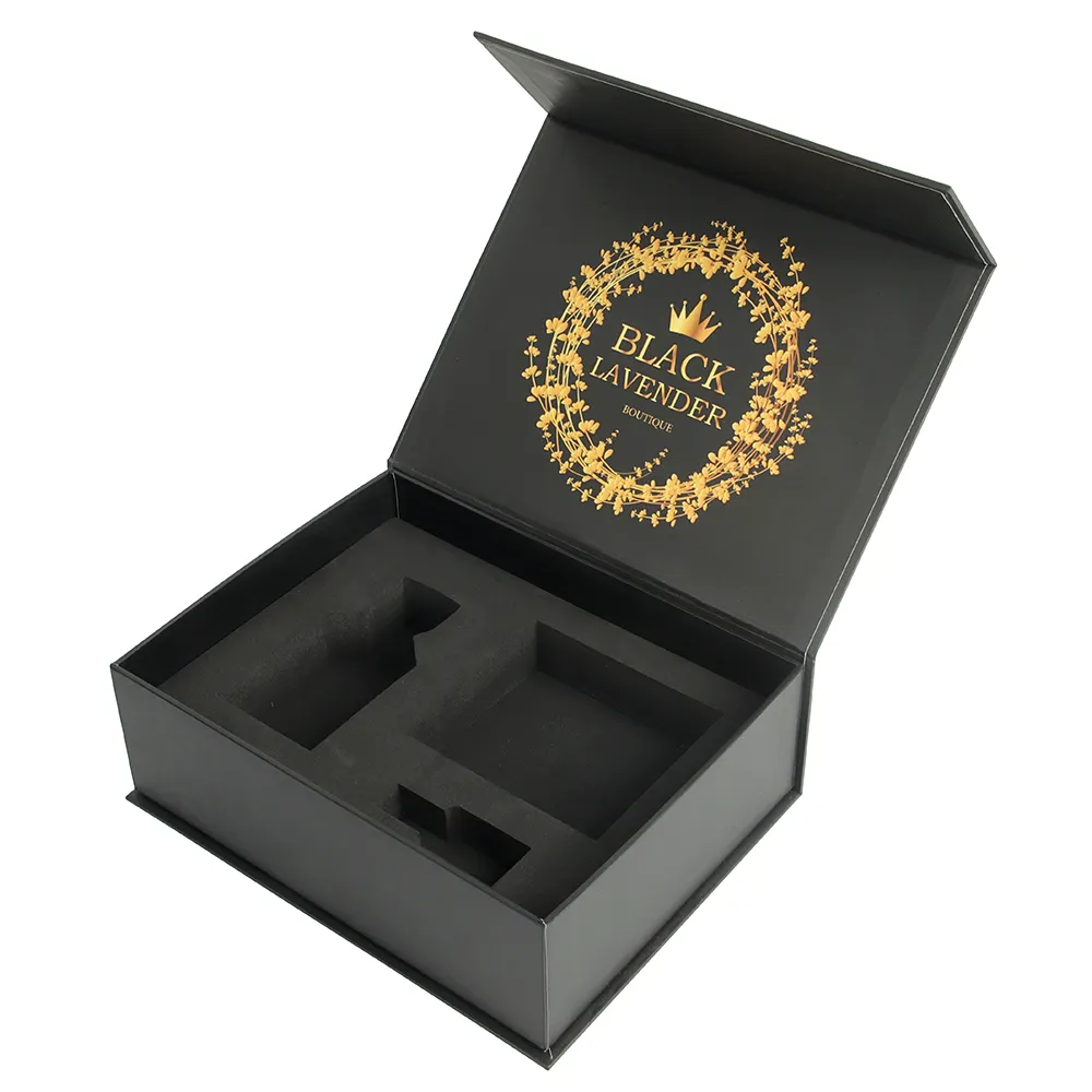 高級ギフトゴールドキャビアティンパッケージマットブラックマグネティックシャンパンとエヴァインサート付きキャビアペーパーボックスパッケージ