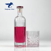750ml 500ml Bouteilles en verre rondes à large ouverture pour vodka whisky tequila liqueur vin paquet avec courbes