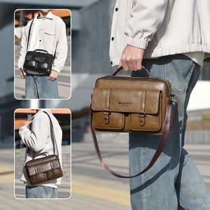WEIXIER Custom Logo High Quality Men's Fashionable Business Office PU <strong>Leather</strong> <strong>Briefcase</strong> Messenger Laptop Crossbody Shoulder Bag - Product Image 4