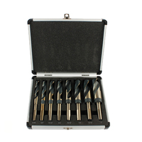 Jeu de 8 forets hélicoïdaux HSS à tige réduite en or noir, acier à grande vitesse, conception torsadée étendue, tailles SAE pouces 9/16 "-1".