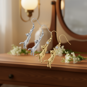 Pendientes colgantes de gato en oro blanco E3720 con engaste de bisel de cristal y diamantes de imitación para mujer, joyería de moda con animales adorables - Product Image 2