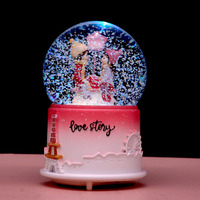 Boule de cristal bleue, boîte à musique, ornements de cadeau d'anniversaire