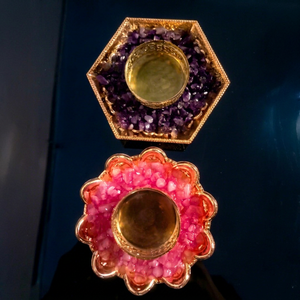 Juego de Portavelas de Cristal con Baño de Oro NOBLESTONE GEMS, Hecho a Mano, con Forma de Flor Rosa Púrpura, Regalo Decorativo para Bodas y Fiestas - Product Image 1