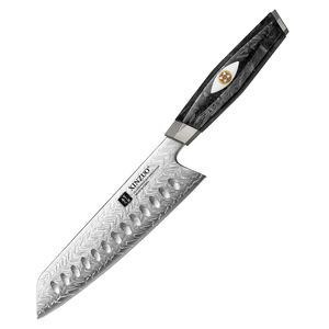 XINZUO roman tasarım <span class=keywords><strong>M390</strong></span> şam çelik mutfak dilimleme bıçakları dayanıklı siyah karbon Fiber reçine kolu Santoku bıçak - Product Image 1