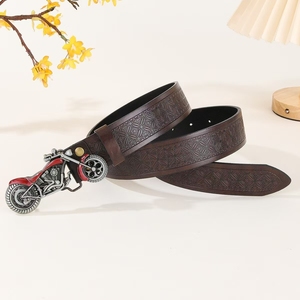 Sabuk Kulit Sapi Unisex Model Vintage dengan Gesper Biker Berat Berbahan Paduan Seng, Pola Geometris, dan Bernapas - Product Image 6