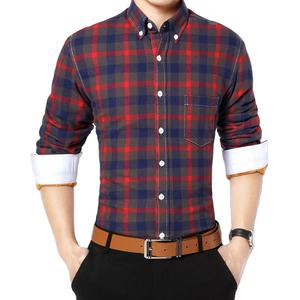 เสื้อเชิ๊ตผู้ชายกระดุมเม็ดเดียวเสื้อเชิ๊ตผู้ชายลายสก็อตแขนยาวลำลอง - Product Image 2