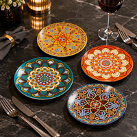 Assiette plate en porcelaine bohème, style nordique minimaliste, assiette creuse ronde à motif végétal, compatible micro-ondes et lave-vaisselle