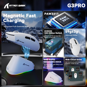 <span class=keywords><strong>Souris</strong></span> de jeu ergonomique Attack Shark G3PRO Tri-mode 59g ultra-légère sans trou, design PAW3311 25000 DPI pour PC, ordinateur portable, e-sport - Product Image 6