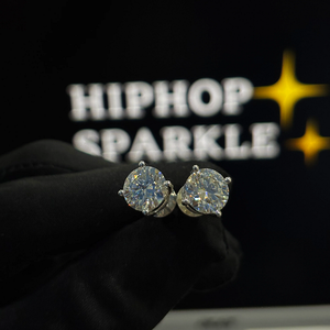 Boucles d'oreilles élégantes en diamant rond, moissanite VVS, bijoux hip-hop glacés, plaqué or blanc 14 carats, boucles d'oreilles de luxe scintillantes pour femmes - Product Image 4