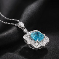 Pendentif en diamant de laboratoire bleu fantaisie taille coussin certifié IGI, en or massif 14K 18K, avec halo de diamants unique, idéal pour un cadeau