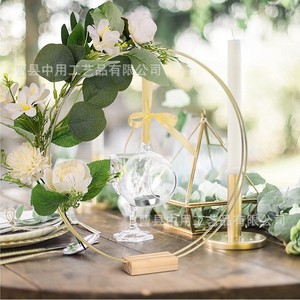 Creative Metal Wreath Iron Ring Artificial Flower Large Circle Wooden Desktop Decoration Ring Wedding <b>Table</b> Centerpiece - Product Image 1