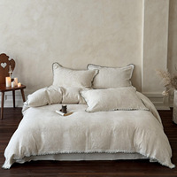 Parure de lit en mélange coton-lin, certifiée Oeko-Tex, jacquard subtil, garniture en dentelle délicate, style Wabi-Sabi, vente en gros