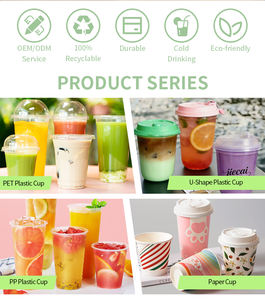 Gobelets en <span class=keywords><strong>plastique</strong></span> PET transparents jetables personnalisés en forme de U de 90 mm avec couvercles, logo imprimé pour les magasins de boissons et de café, 10/12/14/16/18/20/24 oz - Product Image 6