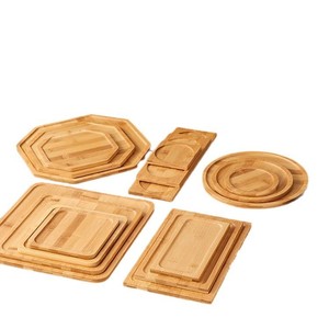 Juego de bandejas de servir de bambú, platos redondos, cuadrados y ovalados de madera para té, café, postre, desayuno, uso en hoteles - Product Image 3