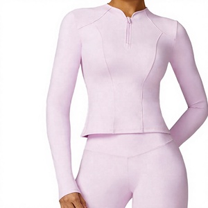 Haut court zippé à manches longues pour femme, coupe ajustée, uni, pour le yoga - Product Image 3